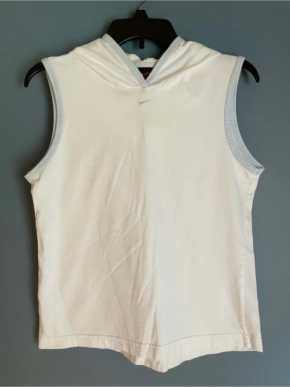 Vintage Y2K Nike Mini Center Swoosh T-Shirt White Light Blue Trim Women 8-10